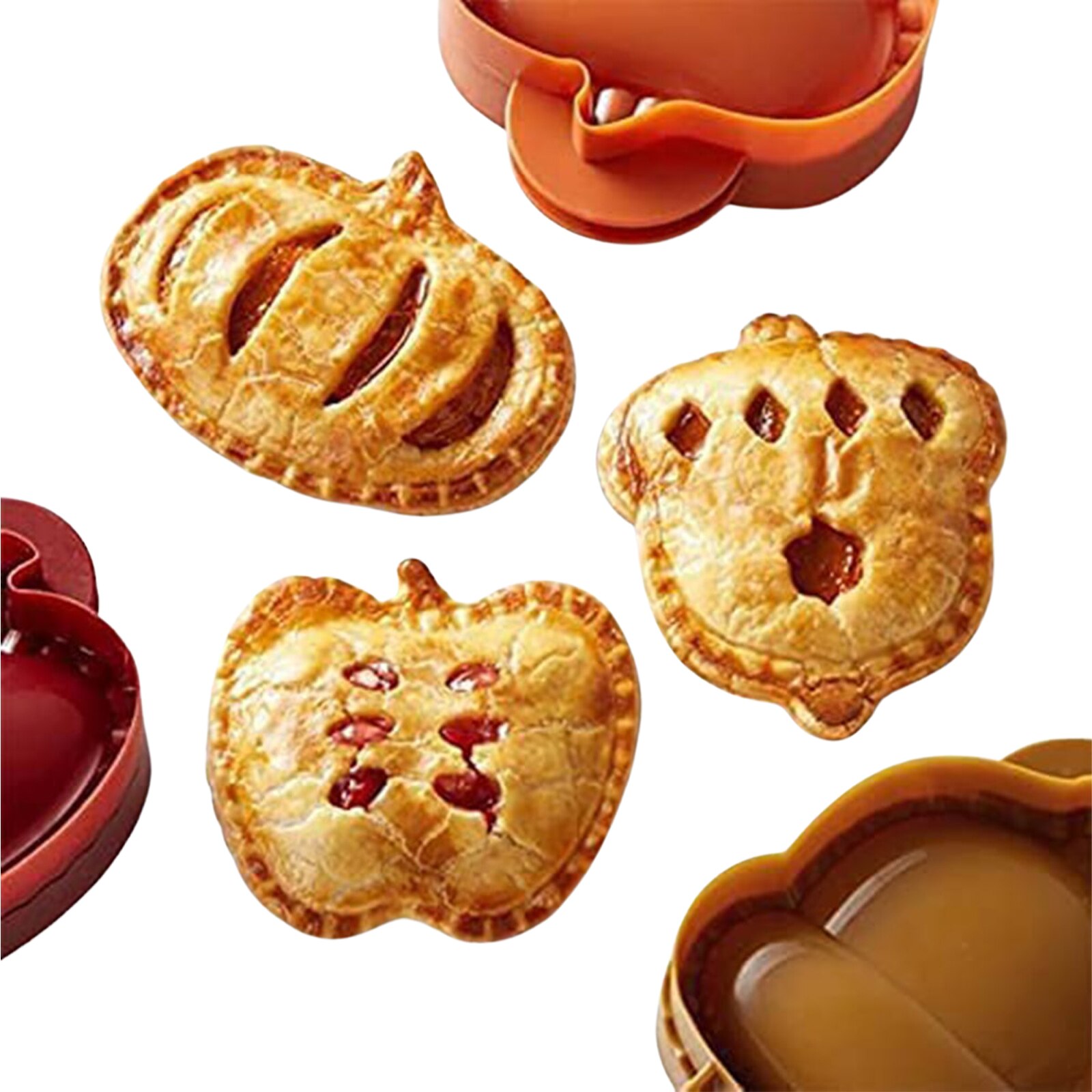 Juego de moldes de mano para pastel, cortadores de galletas con manzana, calabazas, forma de bellota, herramientas de molde para prensa de masa de Halloween