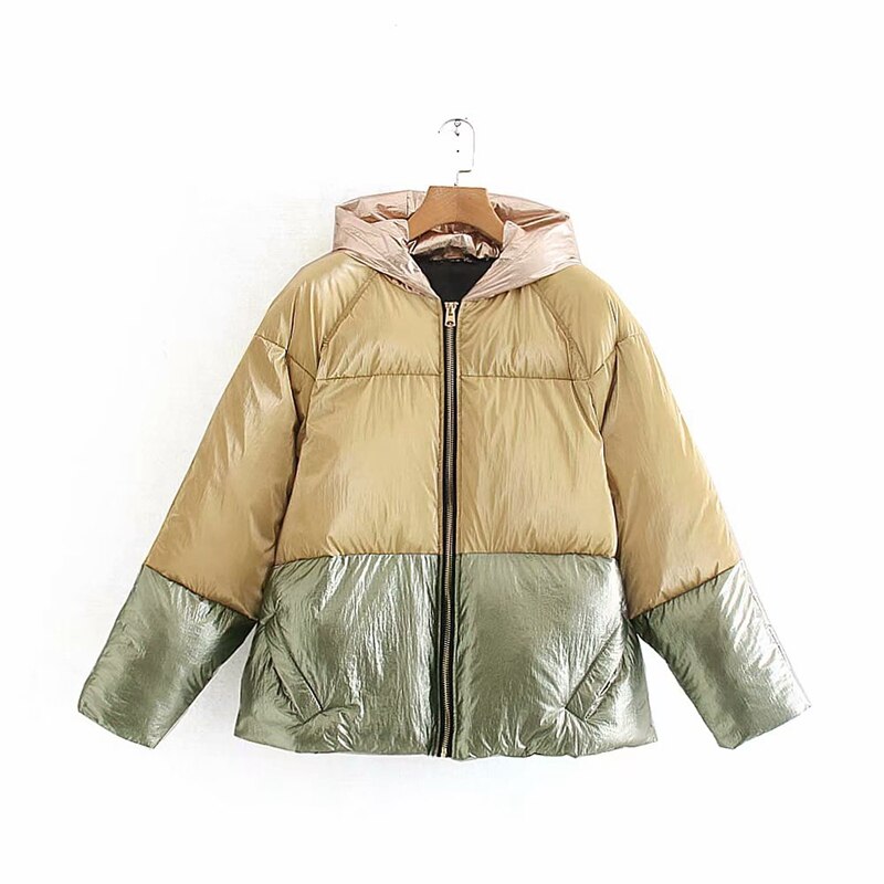 Reflektierende Farbe block jacke frauen oberbekleidung koreanische mäntel und jacken frauen winter gold pailletten jacke silber damen streetwear