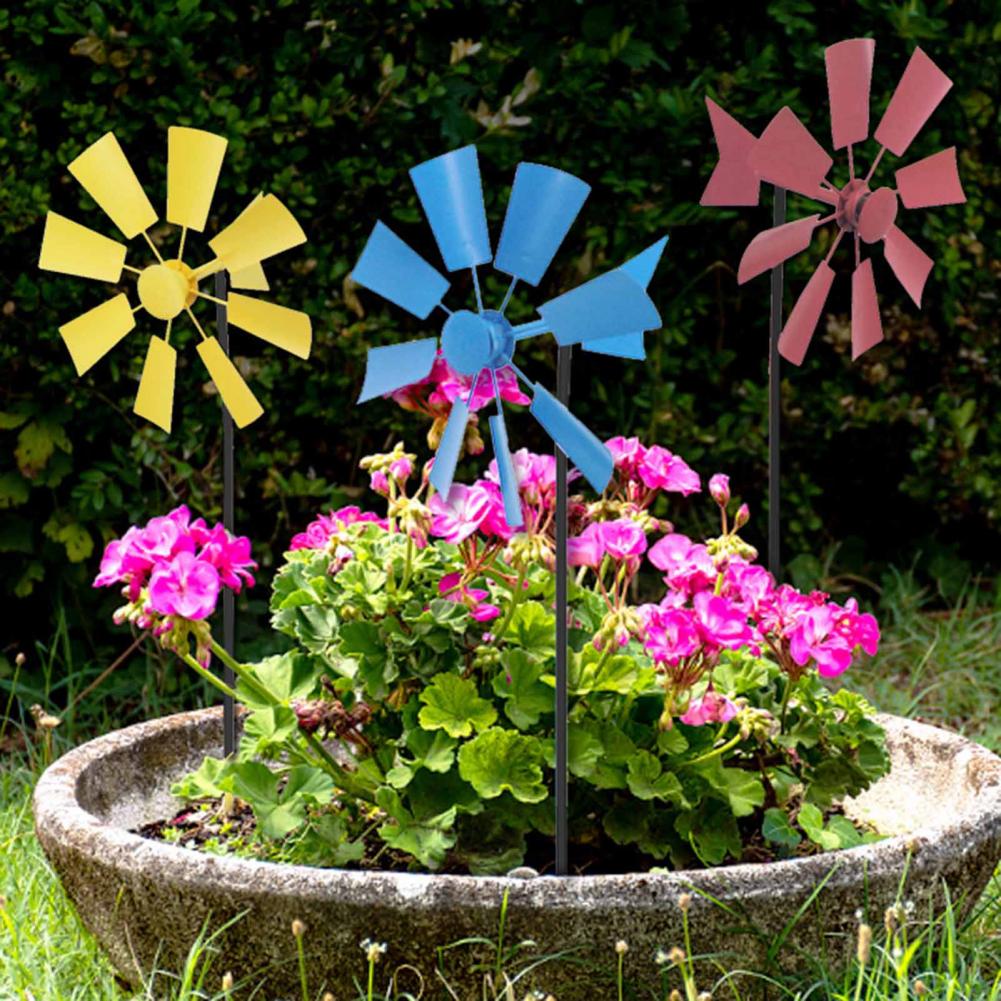 Garden Pinwheels Handmade Landscaping Portable Outdoor Stake Iron Lawn Windmill for Patio Balcony Yard Farm Children Supplies