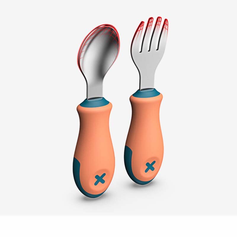 Børn ske gafler kasse børn rustfrit stål børn bestik bærbare baby fodring redskaber baby skeer baby bordservice sæt: Orange