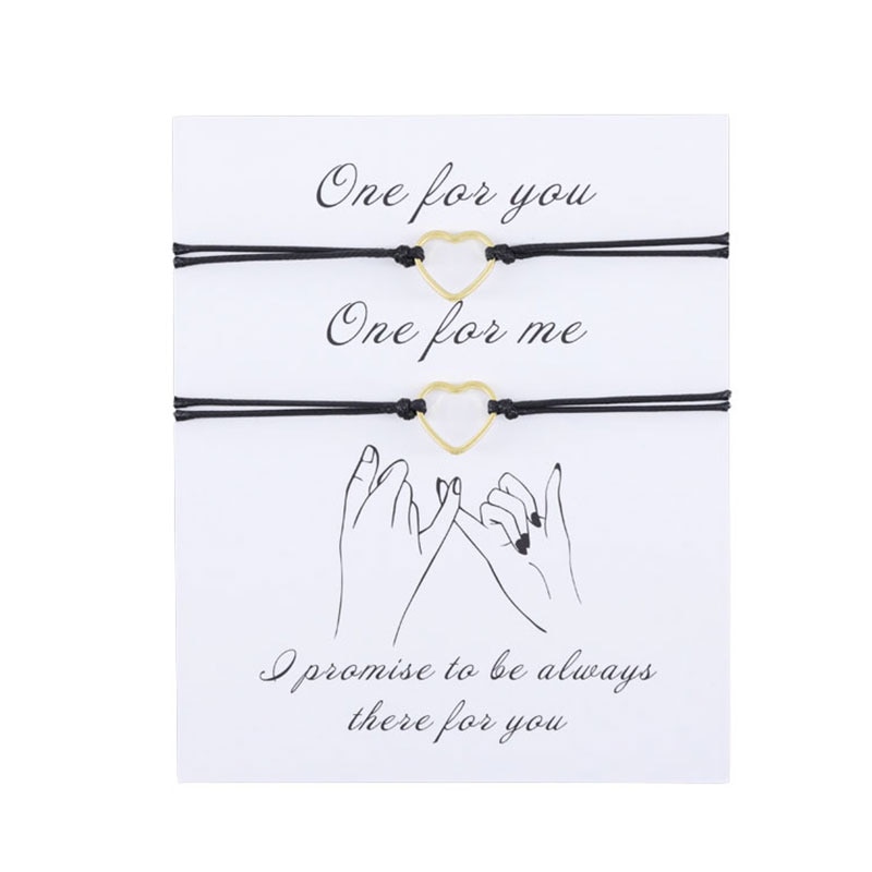 2Pcs/Set Adjustable Gold Heart Rope Bracelet Simple Gold Heart Couple Bracelet Women Men Red String for His &Her BFF