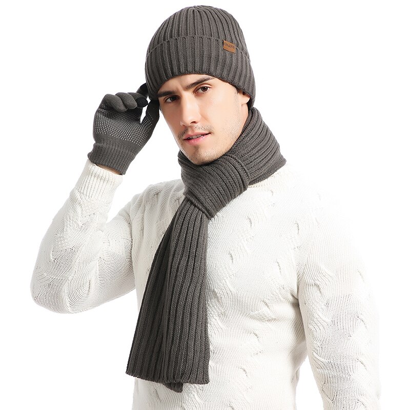 Vinter hat tørklæde handsker til kvinder mænd tyk bomuld dame hat og tørklæde sæt hat og tørklæde til kvinder 3 stykker sæt