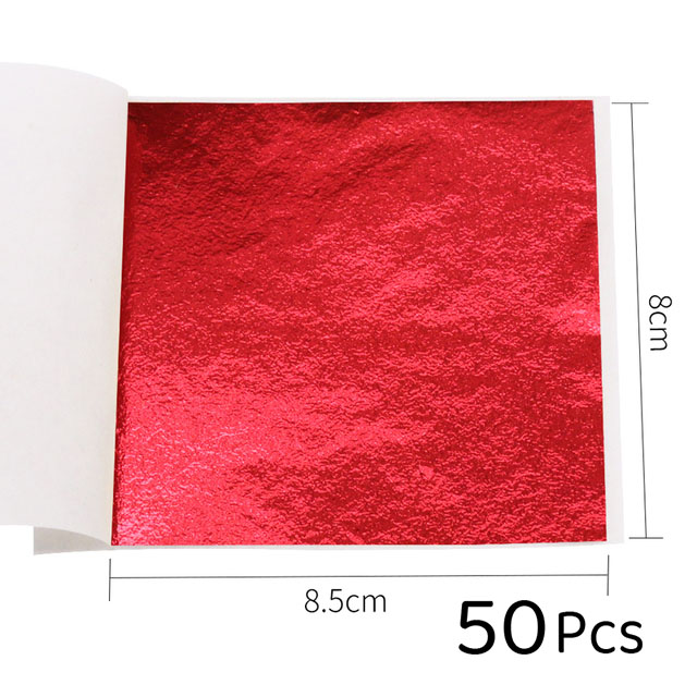 Papel folha de ouro rosa imitação ouro 50 peças/10, folha de ouro prata vermelha arte artesanato design papel faça você mesmo decoração folhas 8x8.5cm: red-50