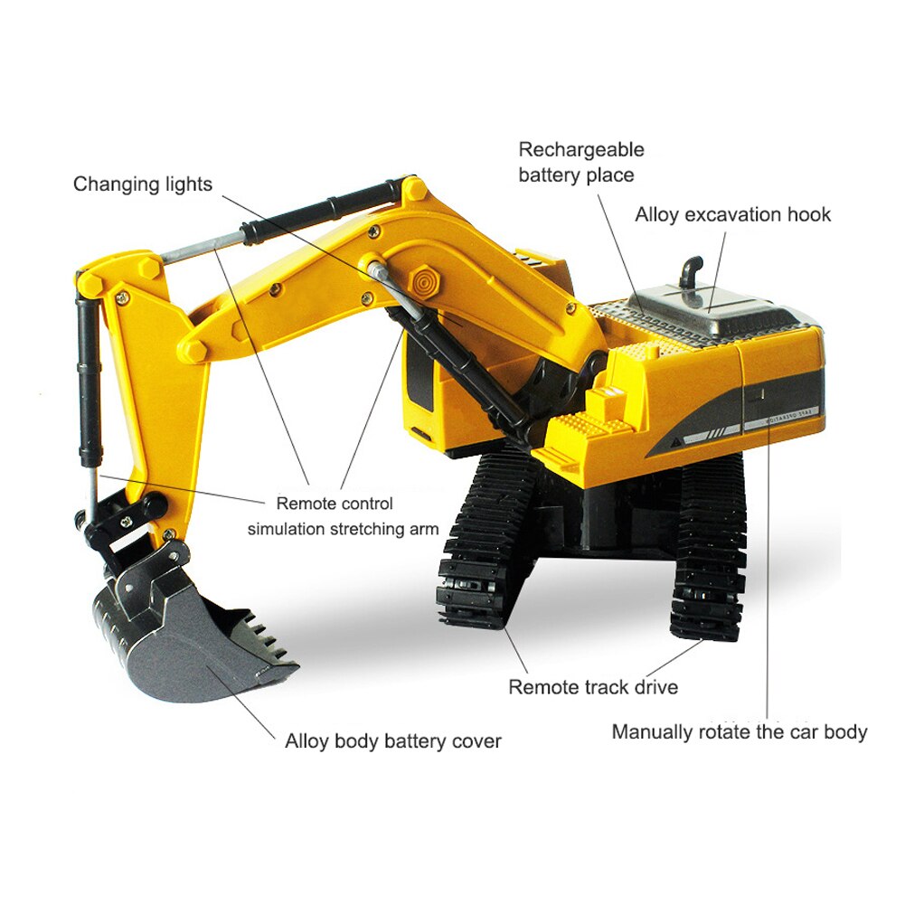 2.4Ghz 6CH 1:24 RC Graafmachine Speelgoed RC Techniek Auto Legering Plastic Graafmachine RTR Voor Kids Christmas: Zwart