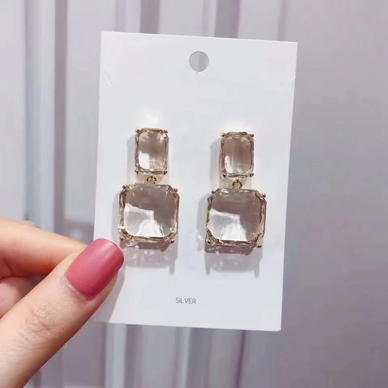 coréenne Style de luxe brillant carré cristal boucles d'oreilles Clip boucles d'oreilles pour Non percé femelle fête bijoux