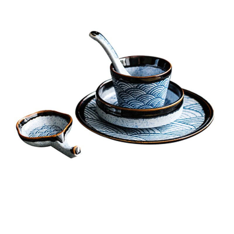 Japanse Stijl Keramische Rijstkom Schotel Plaat Huishouden Schotel Set Een Persoon Servies Japanse Restaurant Hotel Set: F