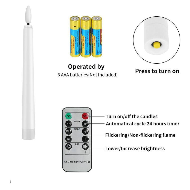 Remote controlled Flickering LED Taper Candle light Battery Operated 4h/6h timer 3D flame Wedding Home Bar party Lighting Decor