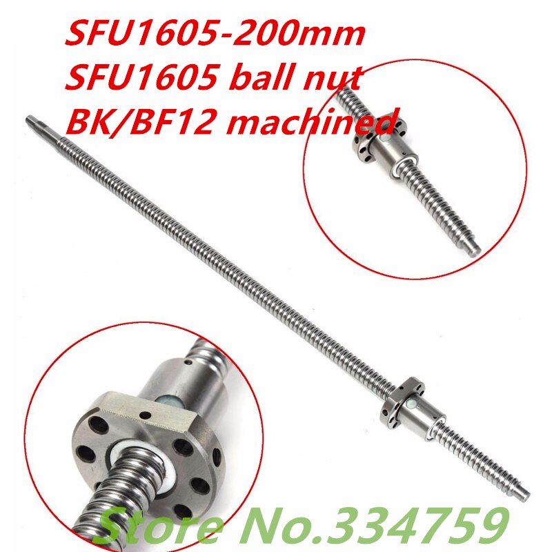 SFU1605 200mm Ball Screw set : 1pc ball screw SFU1605 L200mm+1pc SFU1605 ball nut cnc parts ballscrew 1605