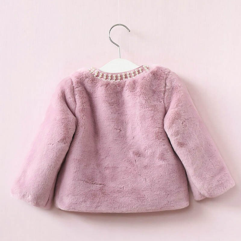 Prendas de vestir para niña, abrigo de piel falsa de manga larga, tops elegantes para niño, ropa de de cuero con perlas, trajes de Navidad