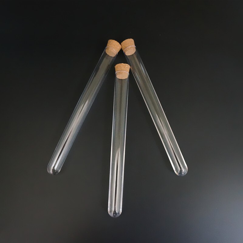 Tubos de ensayo de plástico transparente con corcho, tubo redondo de ensayo de laboratorio, tapón de plástico transparente, vial, 15x150mm, 50 Uds.