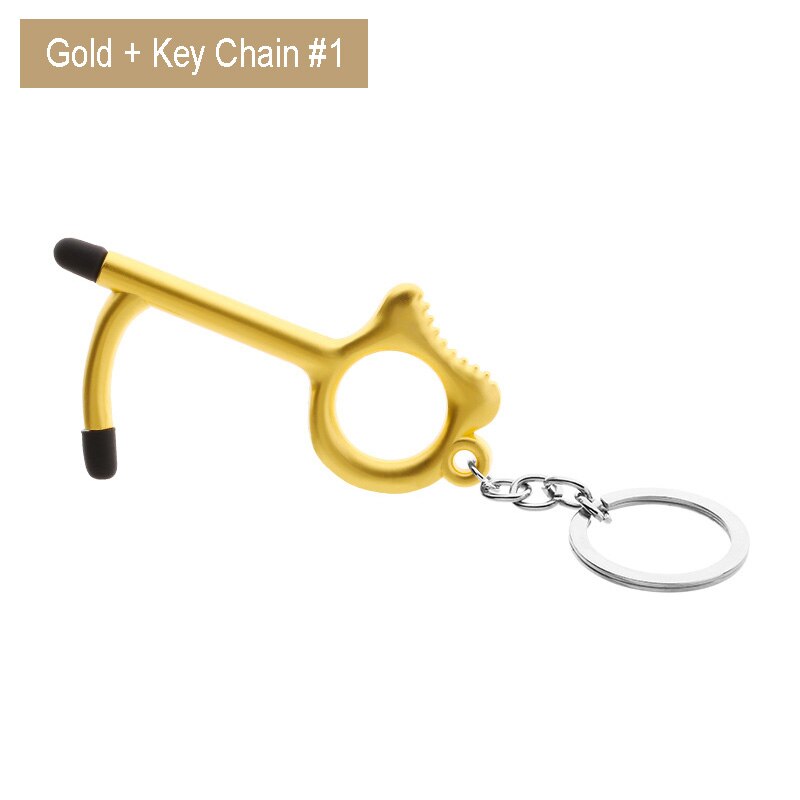 10 stuks/partij edc deuropener hygiëne hand antimicrobiële touchscreen stylus pers lift gereedschap deurgreep sleutelhanger: Gouden sleutelhanger 1