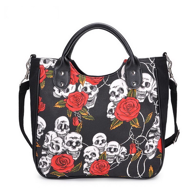 DIINOVIVO Gothic Women Handbag Skull Rose Canvas Big Bag Ladies Hand Bags Special Handbags WHDV0883: Default Title