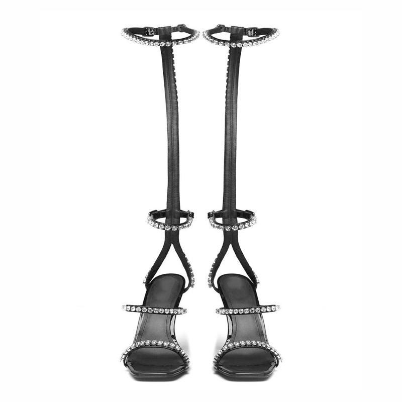 Talon haut tube long sandale fée talon mince chaussure romaine web célébrité eau perceuse tube haut à lacets orteil haut talon femme: 5