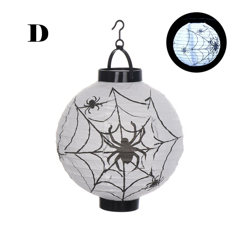 LED Halloween Paper Pumpkin Hanging Lantern DIY Party Decor Scary LED Lantern Home Decor Party Supplies: D