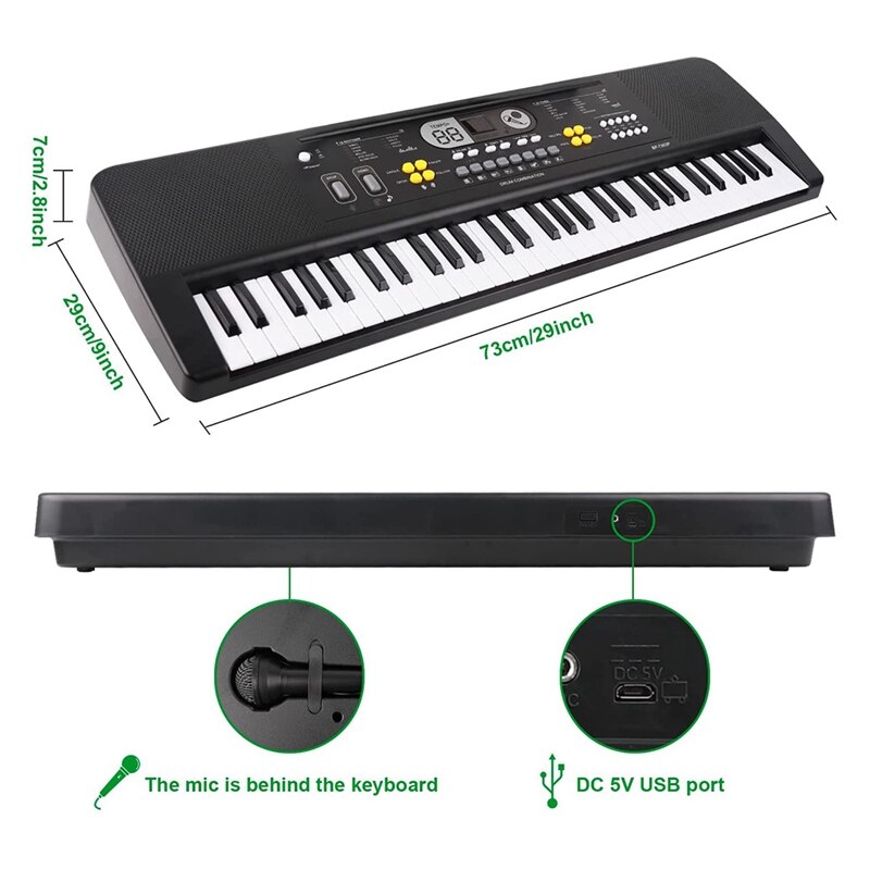Bigfun Kids 61 Keys Electronic Piano Keyboard Music Piano with Microphone/Double Speaker Educational Instrument