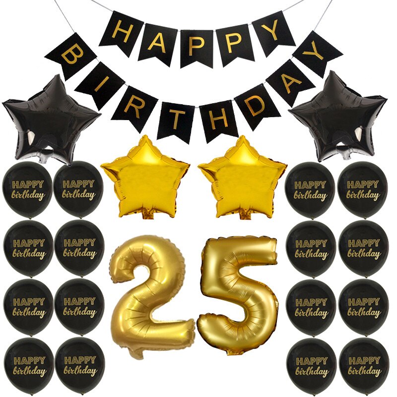 Happy Birthday Banner Balloon Adlut 33 30th Birthday Party Decoration 16 17 21 22 24 25 26 27 Years old Birthday Party Blloons: 25