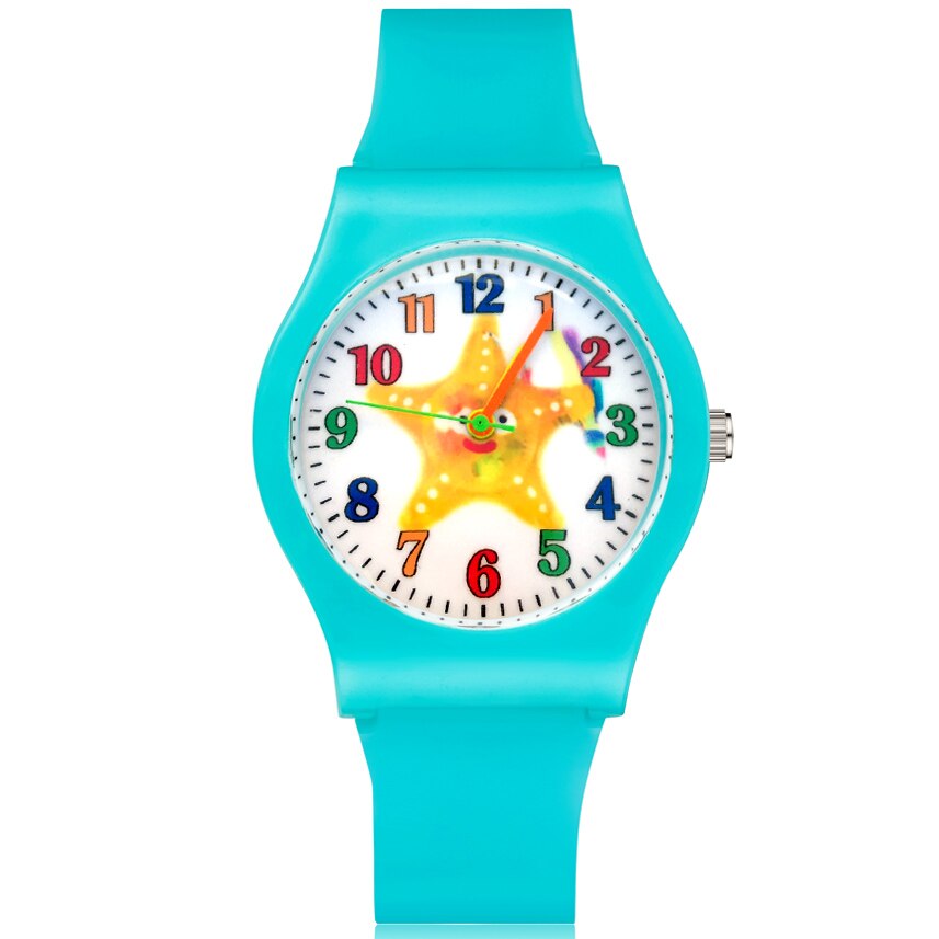 Leuke Zeester Stijl Kinderen Kids Student Meisjes Jongens Quartz Rubber Strap Horloges JO16: green