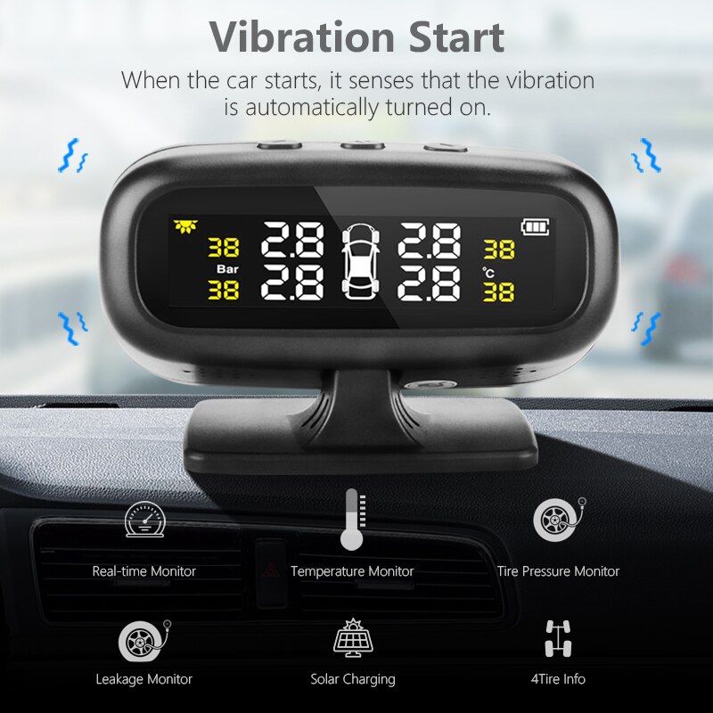 TPMS Car Tire Pressure Temperature Monitoring System with Four Sensors High-Precision Intelligent Alarm LCD display USB output