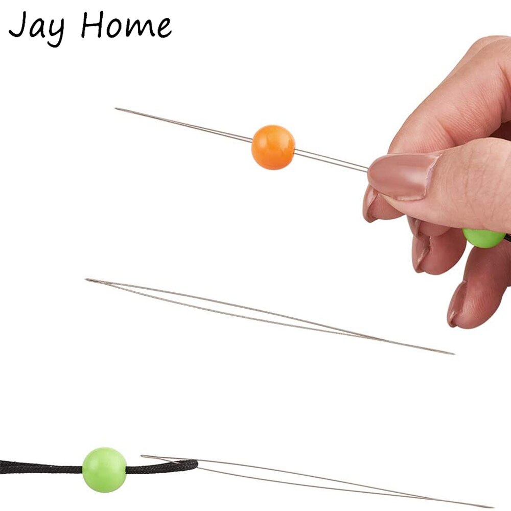 Agujas para bordar abalorios, agujas de plástico para enhebrar cuentas de ojos grandes, cinta métrica para manualidades, herramientas de costura, 15 piezas