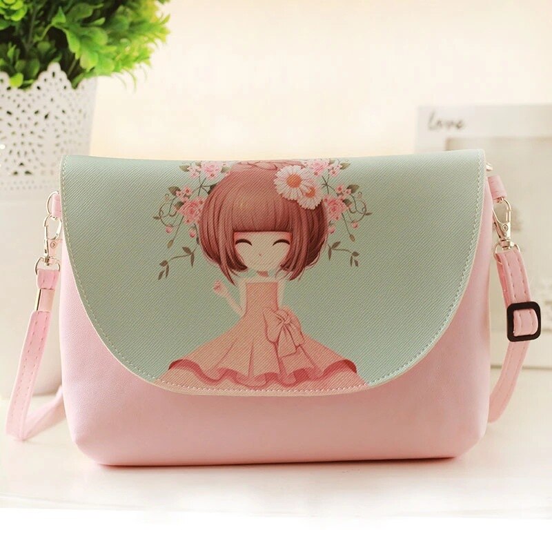 Korean Style Cartoon Cute Girl Pu Leather Cross-Body Phone Crossbody Bag Mini Hanging Neck Bag WonDo: 8