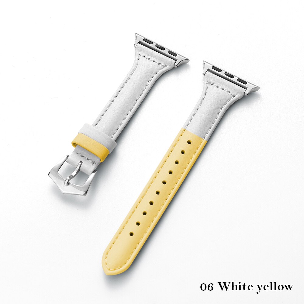 Lederen Band Voor Apple Watch Band 44Mm 40Mm 42Mm 38Mm Iwatch Armband Series5 4 3 2 1 Armband Vervanging Accessoires: White yellow / 38mm or 40mm