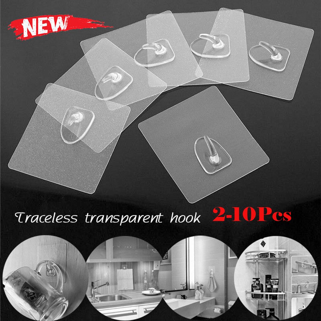 Wall Mounted Hanger Hooks Waterproof Anti-skid Hooks Reusable Transparent Traceless Wall Hanging Hooks 2-10pcs L1014