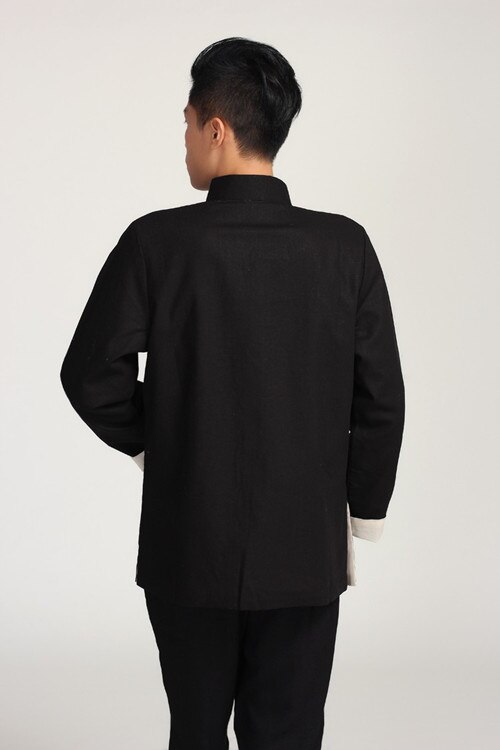 Style chinois Tang costume haut Vintage lin deux veste latérale pour hommes uniformes d'arts martiaux