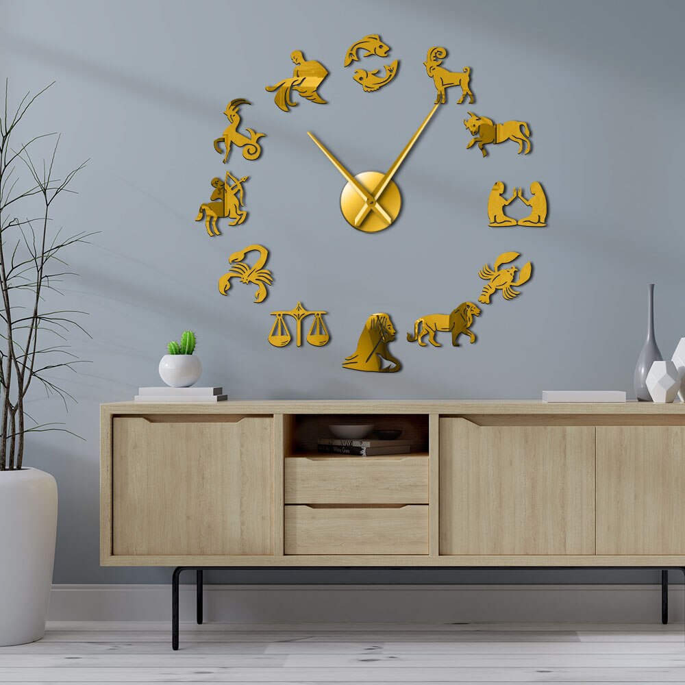 Zodiac Signs Wall Art Stickers Giant DIY Frameless Wall Clock Constellation Astrology Hanging Clock Watch Home Decor Fans