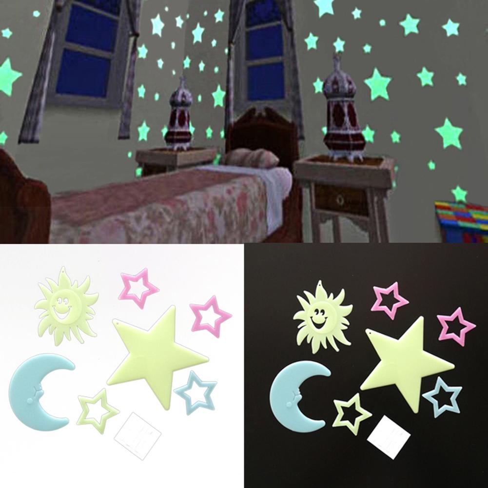 7Pcs Lichtgevende Sterren Meteoor Maan Muursticker Voor Kinderkamer Woonkamer Slaapkamer Decoratie Decals Glow In The Dark 3D Stickers