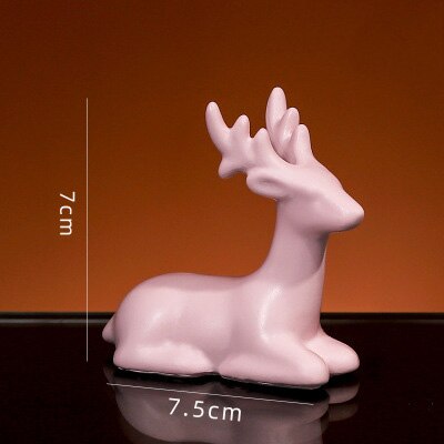 Moderne harpiks dyredekorationer bord fe have miniature figurer enhjørning flamingo jule hjemmedekoration tilbehør: Liggende hjorterosa