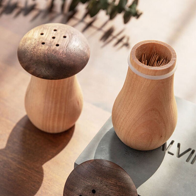 Solid Wood Toothpick Holder Toothpick Box Black Walnut Wooden Mushroom Cute Shape Solid Wood Production Storage Box Kitchen Tool