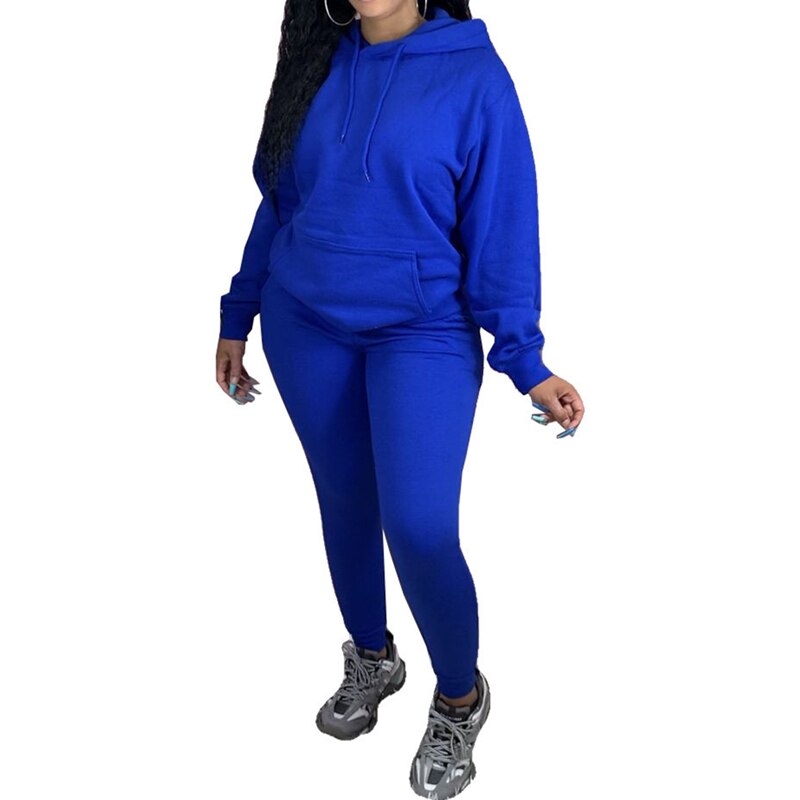 Ensemble de survêtement 2 pièces pour femme, sweat-shirt à manches longues, couleur unie, sweat à capuche + legging moulant, tenue de sport décontractée