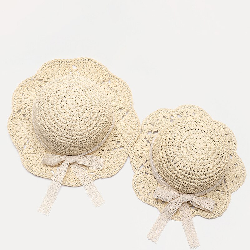 Summer Children&#39;s straw hats Baby girls breathable lace Cap bow Beach Sun Hat Wide brim Kids Princess travel sunshade Hat