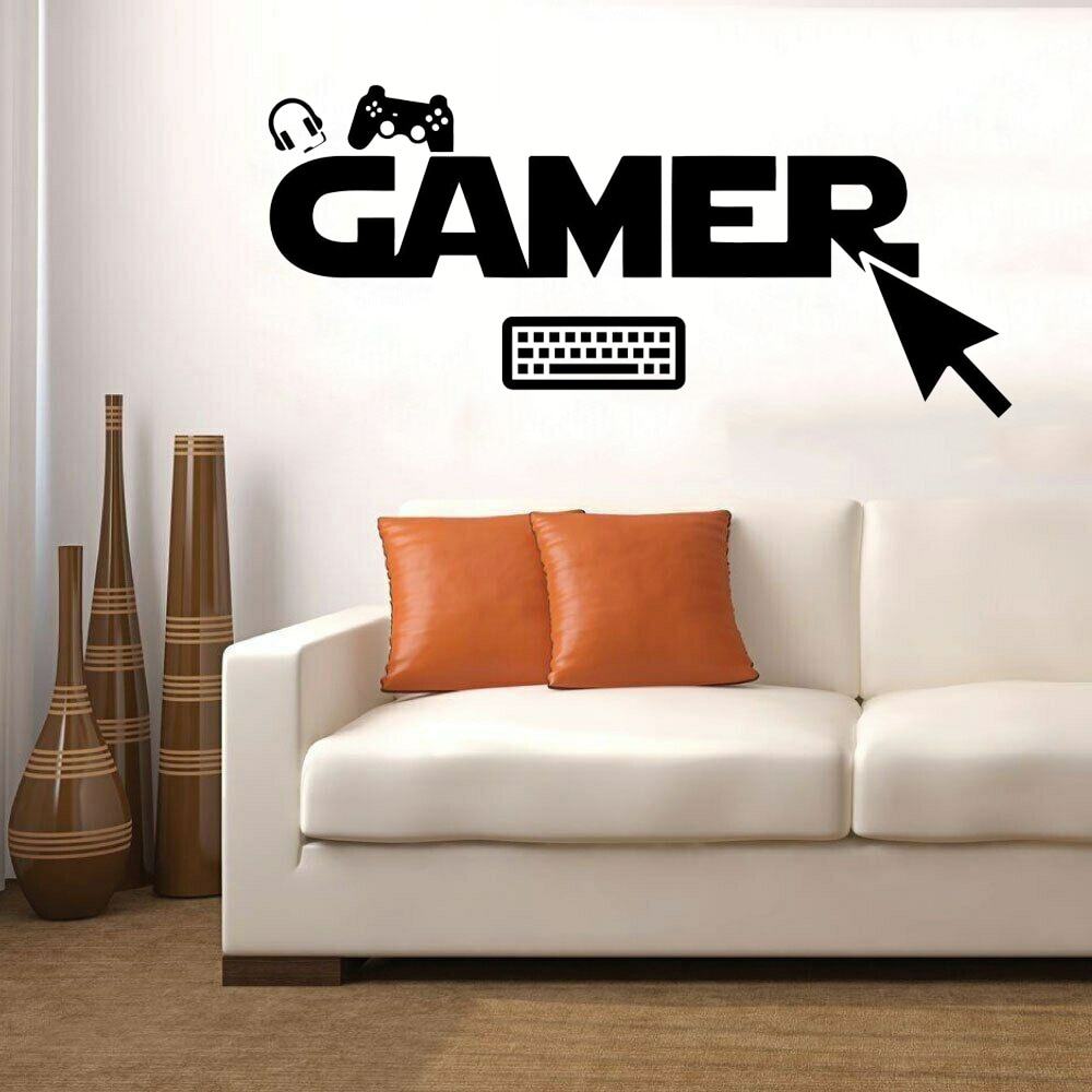 Gamer Wall Decal Keyboard PC Gaming Vinyl Sticker Joystick Wall Art Teen Room Gaming Room Wall Decor