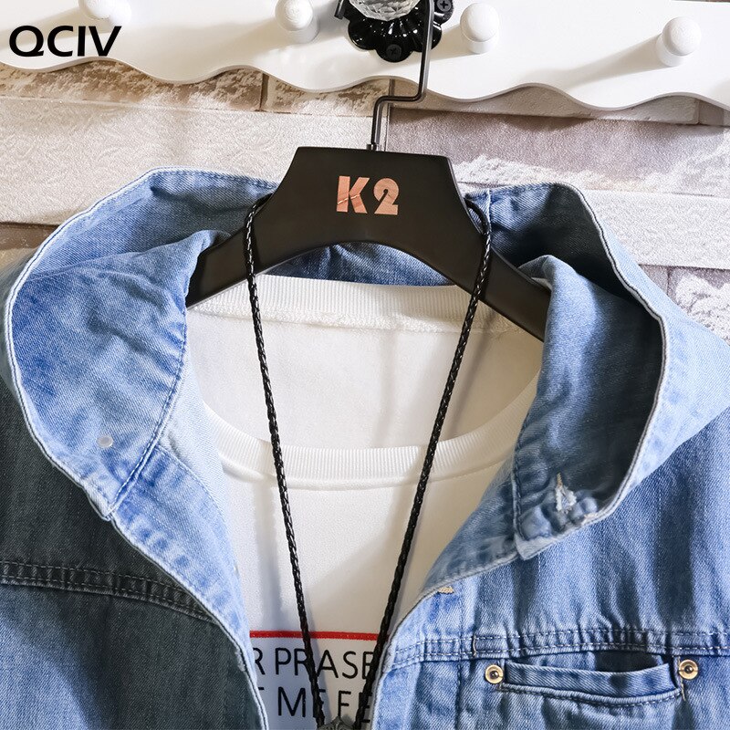 Chaqueta vaquera con capucha para hombre, estilo de , informal, juvenil, Color sólido, de , chaqueta vaquera con cuello levantado