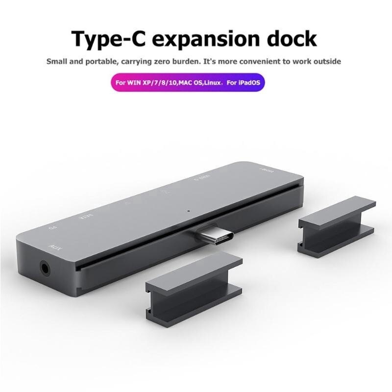 Usb C Hub Type C Adapter 4K Hdmi USB-C Pd Tf Sd Usb 3.0 3.5Mm Jack Port Aux type C Dock Voor Ipad Pro Macbook Pro/Air