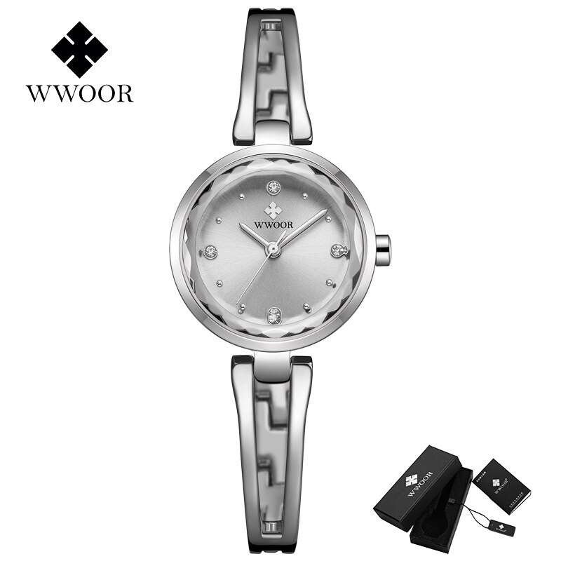 Woor damklocka märke lyx diamant handled dam klockor silver armband klocka kvinnlig klocka relogio feminino: Vit