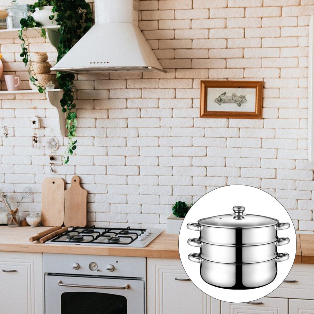 Stainless Steel Stockpot for Home (Tree-Layer, Super Thick-28cm): Silver