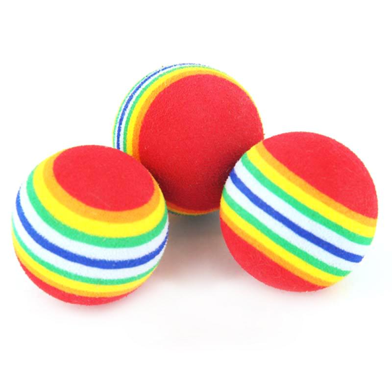 Interaktiva kattleksaker boll husdjurstillbehör lek tugga skallra repa eva träning locka underhålla 3.5cm regnbågskatt leksaksboll