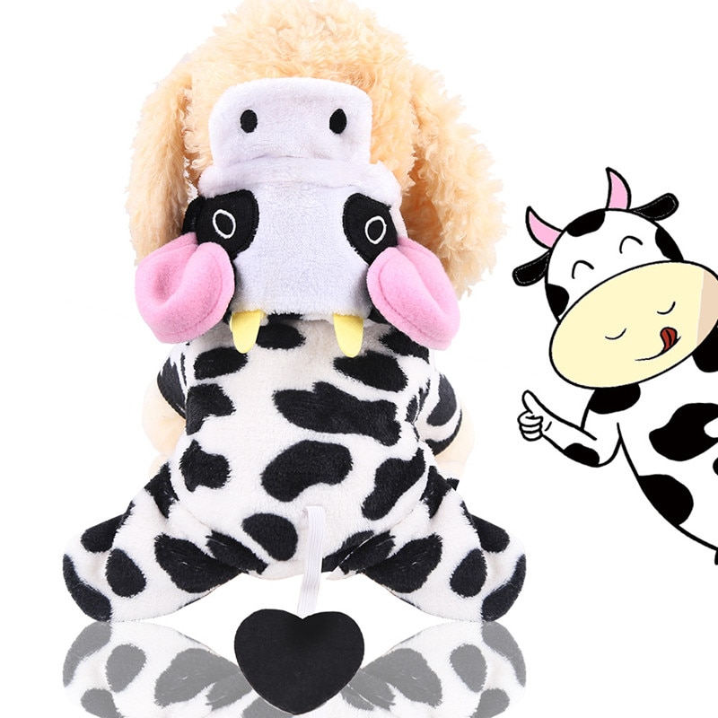 Funny Halloween Dog Costume Cute Cow Pet Dog Clothes For Small Dogs Cats Chihuahua Clothing Warm Fleece Puppy Dog Coats Jumpsuit