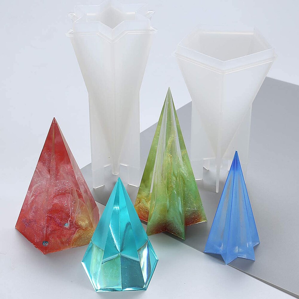 Molde de cono Hexagonal de silicona para manualidades, molde de cono Pentagonal, moldes transparentes y flexibles para fundición con resina, cemento y vela