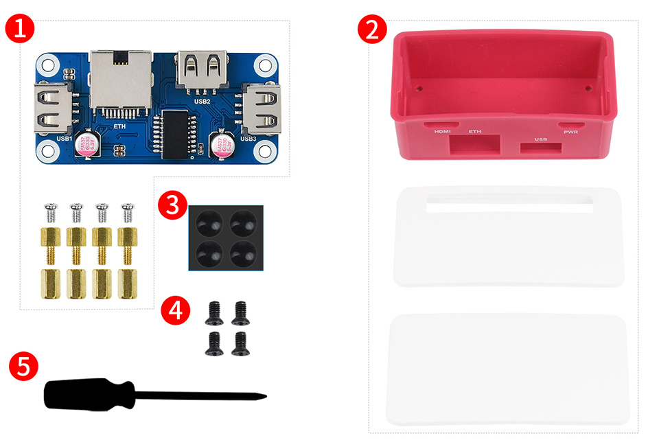 Ethernet usb hub moduuli laatikko abs kotelo raspberry pi zero 2 w /  zero w sarja , 1x rj45 ethernet portti 3x usb 2.0 porttia: Eth-usb hub box