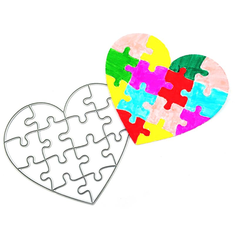 Puzzle de la saint-valentin, matrices de découpe en métal, pochoir, bricolage, Scrapbooking, Album, carte de timbre en papier, gaufrage, décor artisanal 95AA