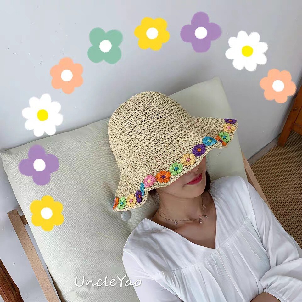 Cappelli estivi da donna cappelli da donna in paglia cappello da sole con fiori cappello estivo da donna cappello a tesa larga cappello da donna cappelli di paglia spiaggia Panama: Beige