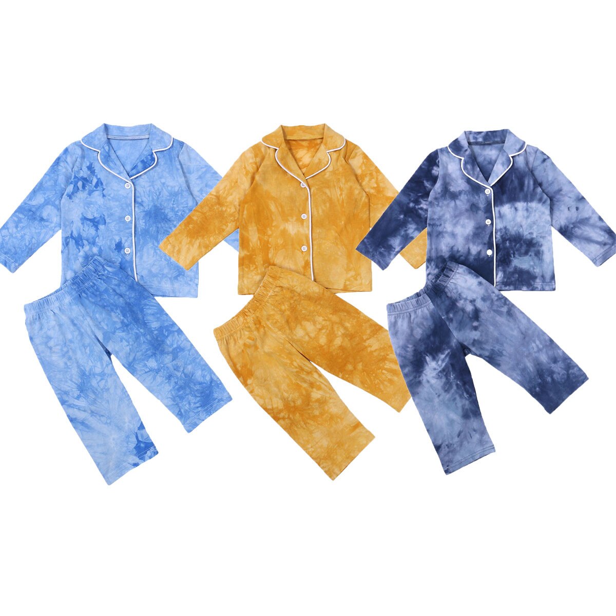 2Pcs Baby Lente Herfst Tie Dye Kleding Peuter Baby Jongen Meisje Knop Shirt Broek Pyjama Set Outfit Kleding