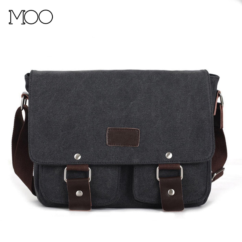 Herentas retro donkergrijs bruine messenger schoudertas klassiek casual 100%  katoenen canvas crossbody tas laptop ipad aktetas