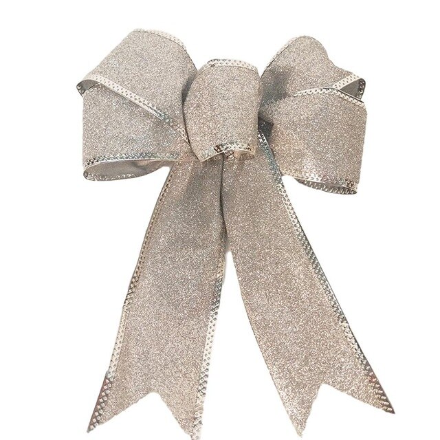5Pcs 22*21cm Large Festival Bows Christmas Tree Bowknot Ornaments Party Xmas Decoration: Silver