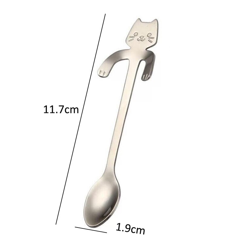 2Pcs Stainless Steel Teaspoons Mini Cat Kitten Spoons Coffee Tea Dessert Spoon Drink Mixing Milkshake Spoon Tableware Set
