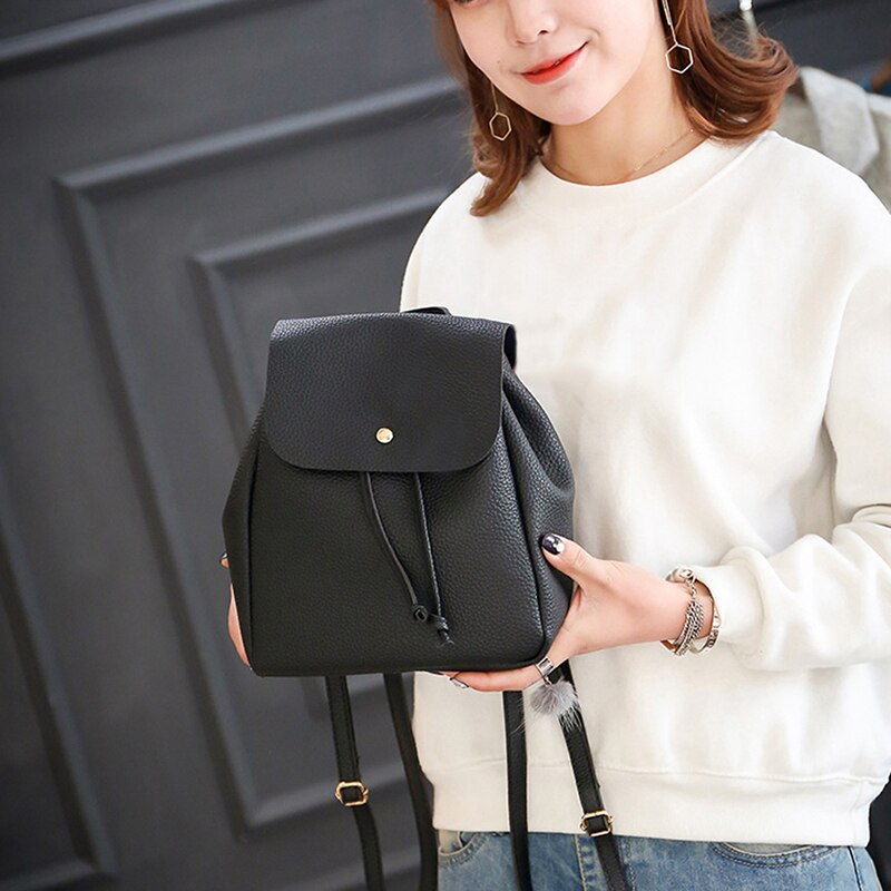 Mode Vrouwen Rugzak Vintage Pure Kleur Lederen Schooltas Rugzak Satchel Rugzak Vrouwen Schoudertas Bolsa: Default Title