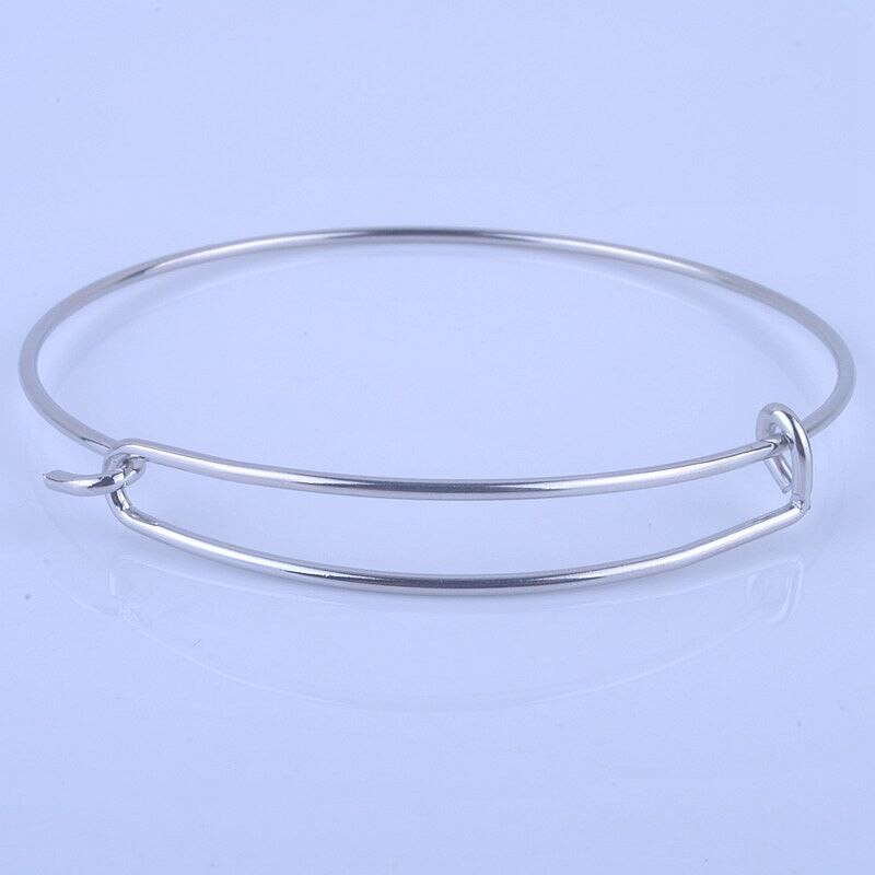 100pcs Metals Gold color Silver color DIY Bangle for Beads or Charms Adjustable Expandable Wire Bracelets Bangles: silver plated 3